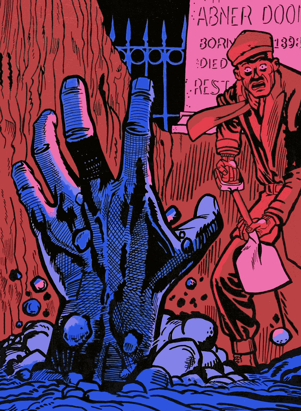 Zombie Rising from the Grave Art Print – Painted by Garry Black – Retro Horror Comic Poster