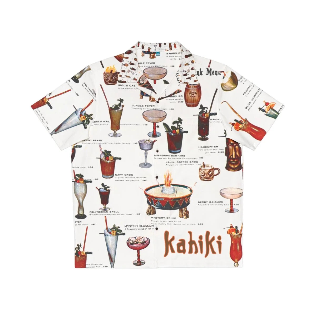 Kahiki Vintage Cocktail Menu Aloha Shirt by Art Boutiki