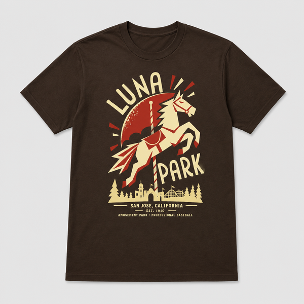 Luna Park San Jose Vintage Carousel Horse T-Shirt - Dark Brown