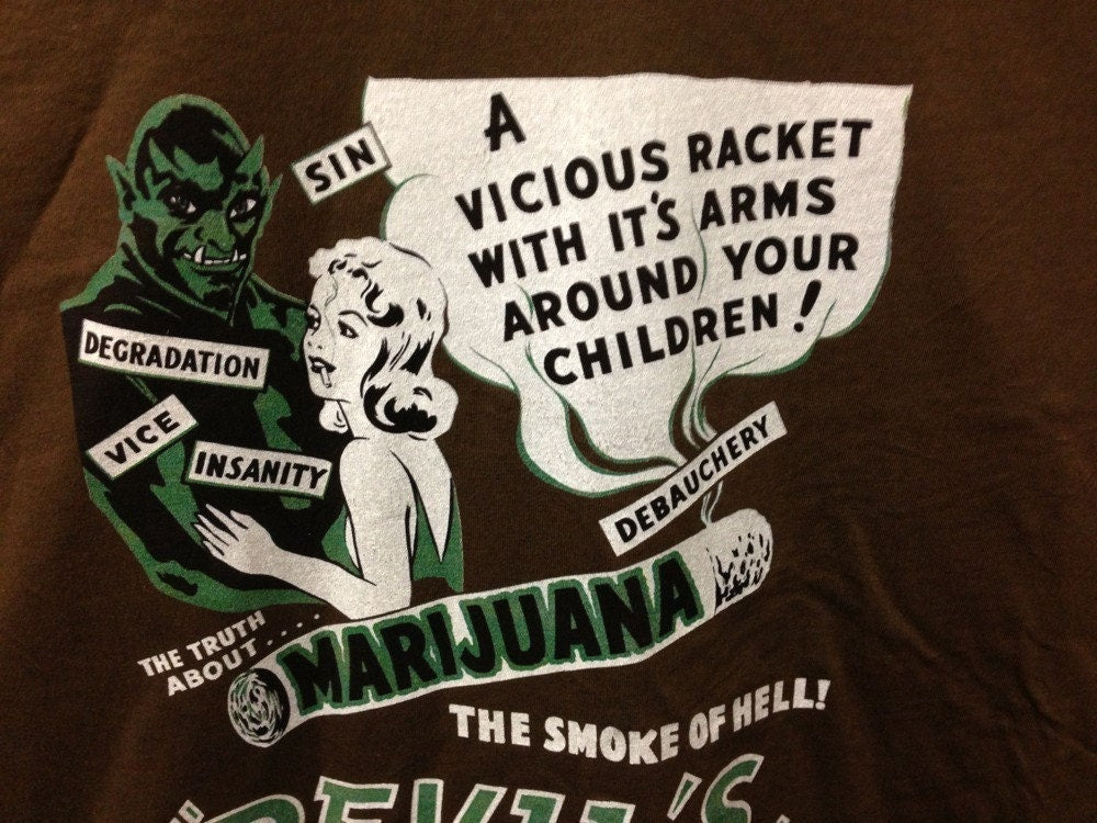 Marijuana The Devils Harvest Movie Poster T-Shirt. Weeds, 420 lifestyle apparel.