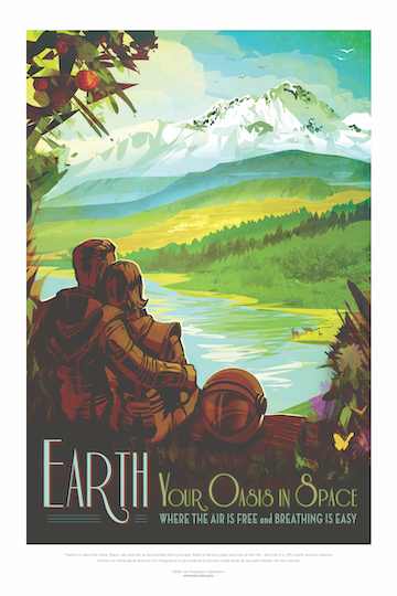 Earth: Your Oasis in Space — Retro Space Travel Poster, greeting cards