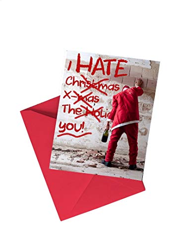 TeeGeniuses I Hate Christmas Bad Santa 5x7 Greetings Card