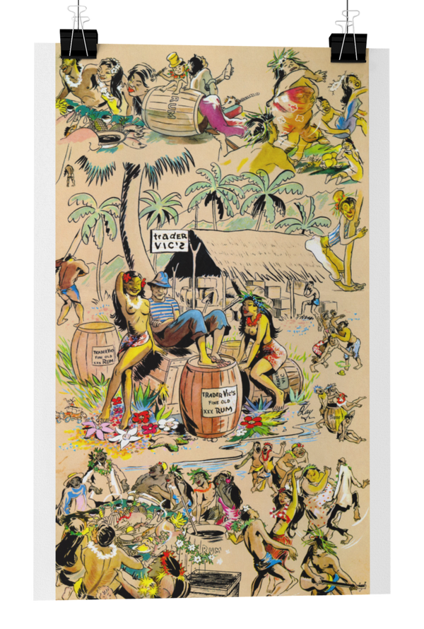 Tiki Bar Poster- Trader Vics XXX Rum - Kay - 1947 Vintage Bar Menu Poster/Print/Vard